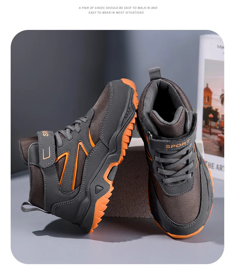Boys’ Leather Sports Sneakers – Non-Slip, Breathable (Sizes 29–40)