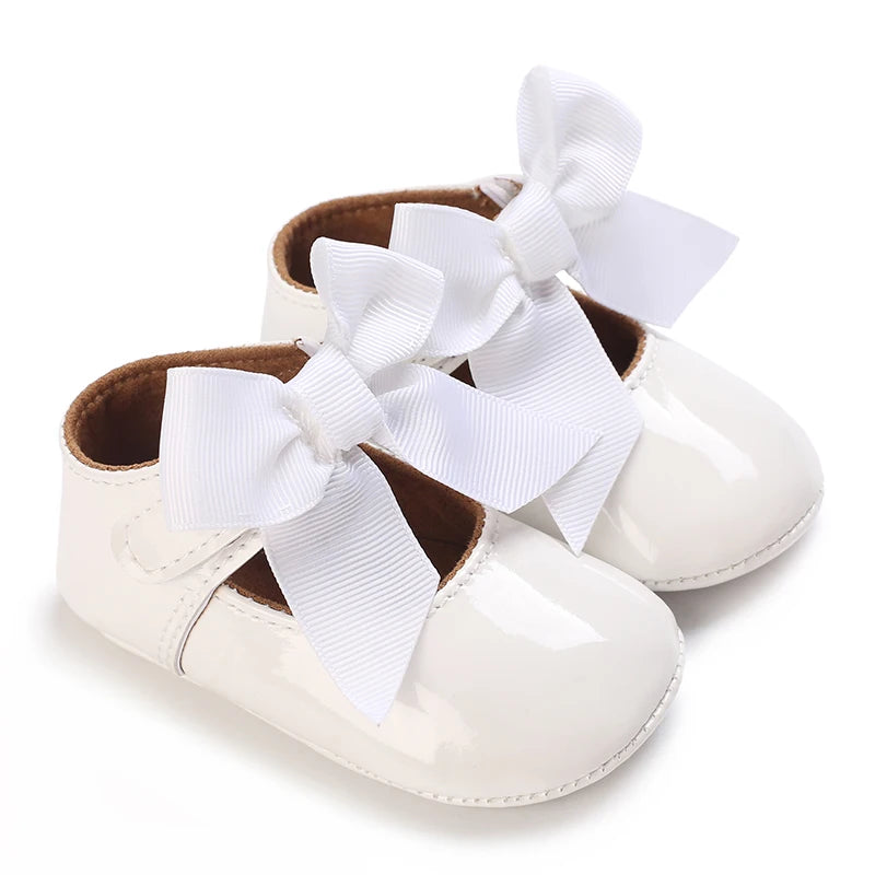 Baby Girls’ Bow Princess Shoes – Soft Leather Non-Slip Walking Sneakers