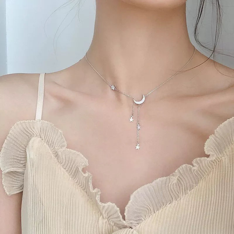 S925 Sterling Silver Star Diamond Moon