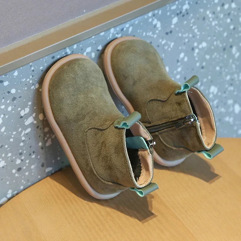 Kids Autumn/Winter Suede Boots – Plush Anti-Slip Ankle Shoes