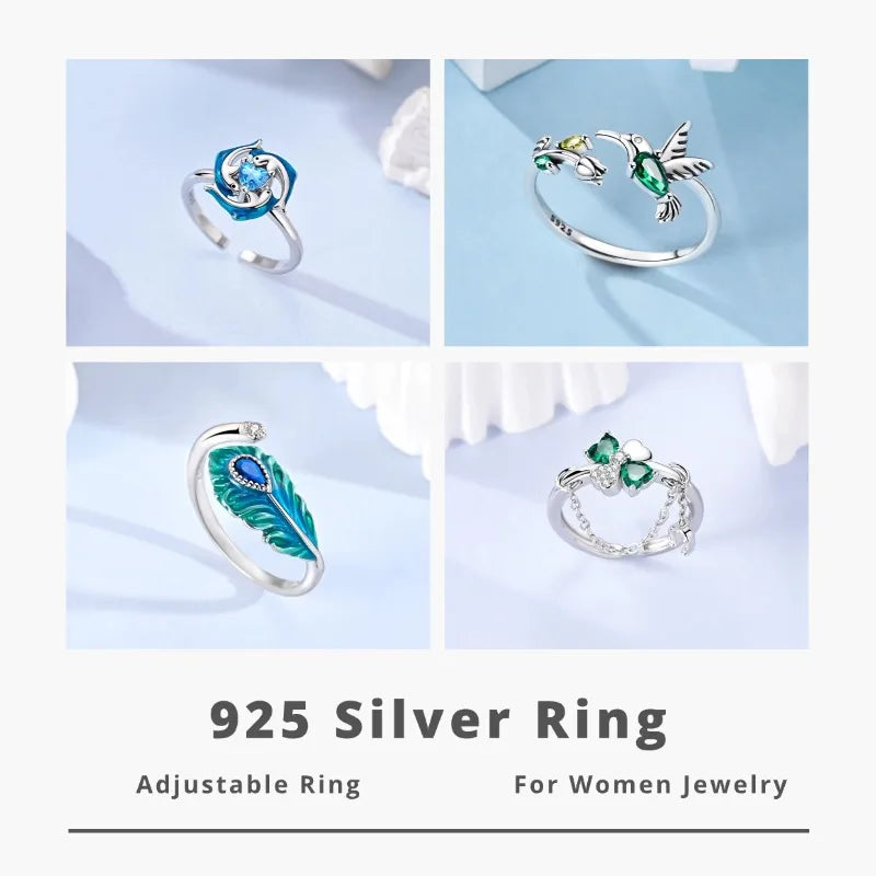 Clover Adjustable Ring 925 Sterling Silver Original Hummingbird Glow Firefly Free Size Open Rings For Women Wedding Jewelry Gift