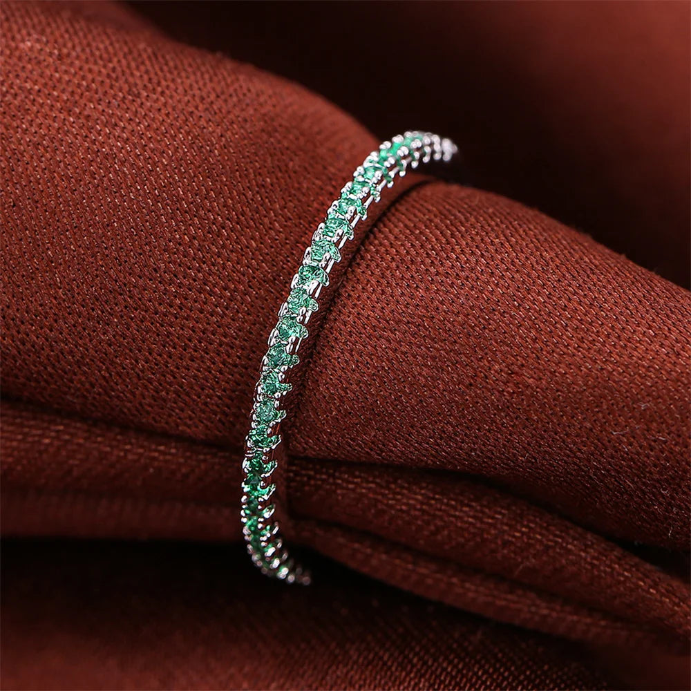 Green Zircon Round Silver Ring