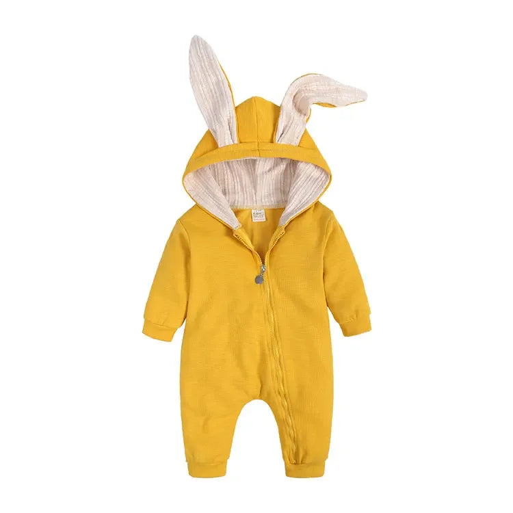 Baby Romper 3–18M, Cartoon Hooded Long Sleeve Jumpsuit