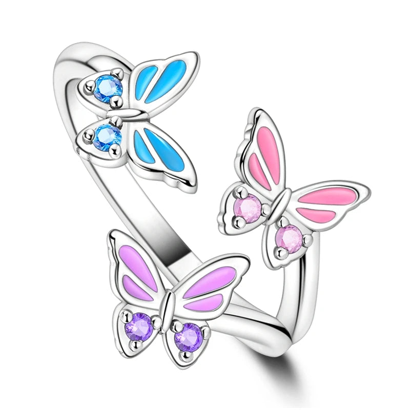Clover Adjustable Ring 925 Sterling Silver Original Hummingbird Glow Firefly Free Size Open Rings For Women Wedding Jewelry Gift