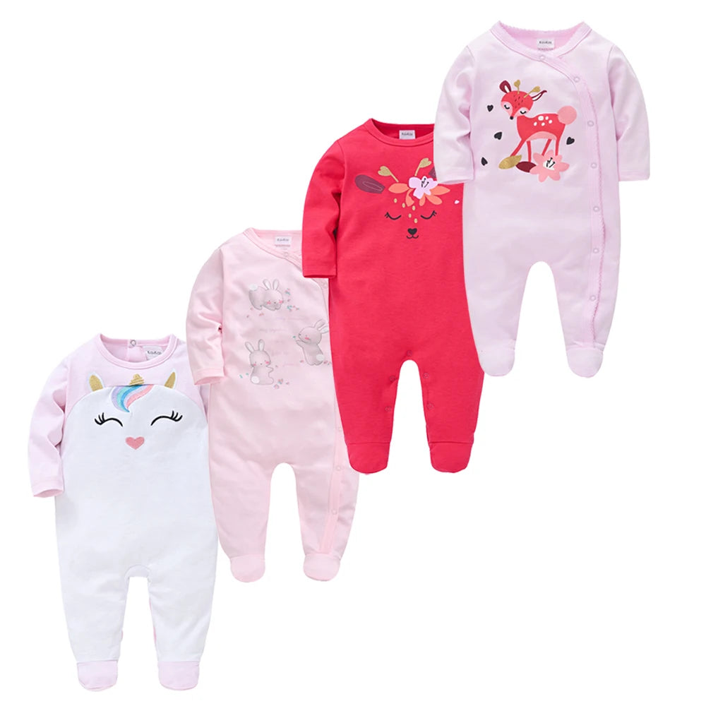 3/4 Pcs Girls  Jumpsuit 0-12 M