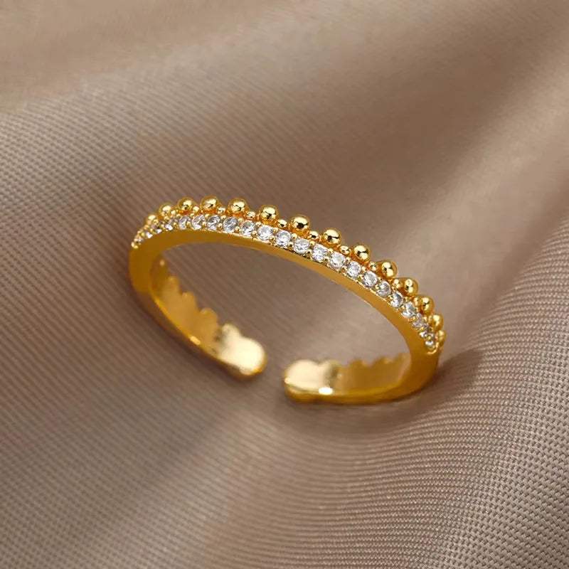 Gold Stainless Steel Crystal Ring