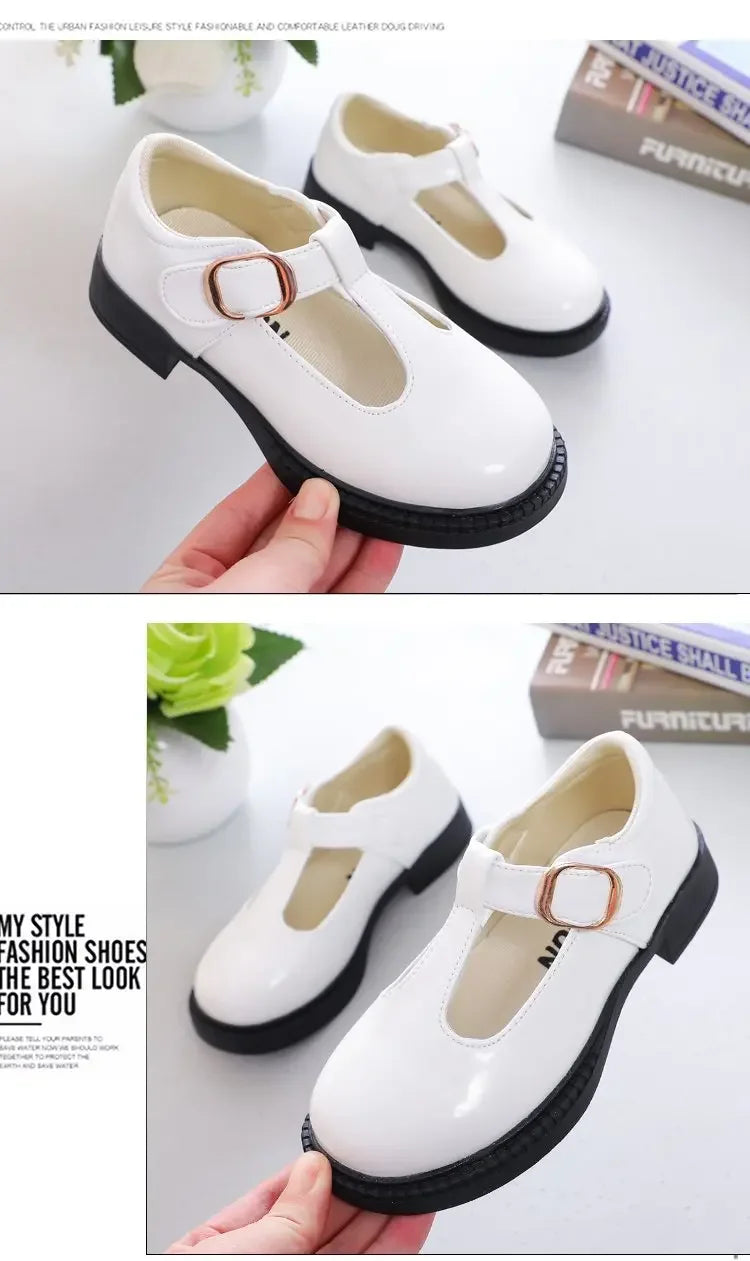 Kids’ Leather T-Strap Flats – School & Party Shoes (26–36)