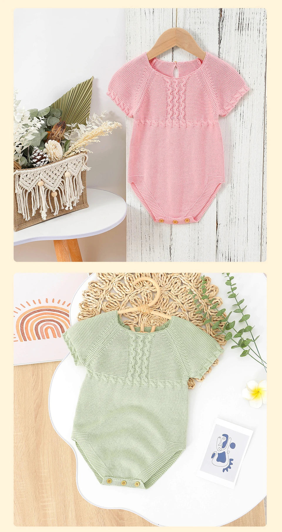 Baby Girl Summer Bodysuit, Solid Muslin Romper 1–18M