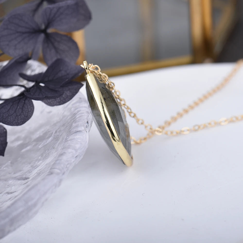 Itsmos Natural Labradorite Gold Plated Pendant
