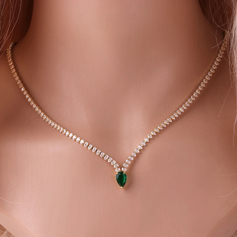 Green Water Drop Crystal Necklace