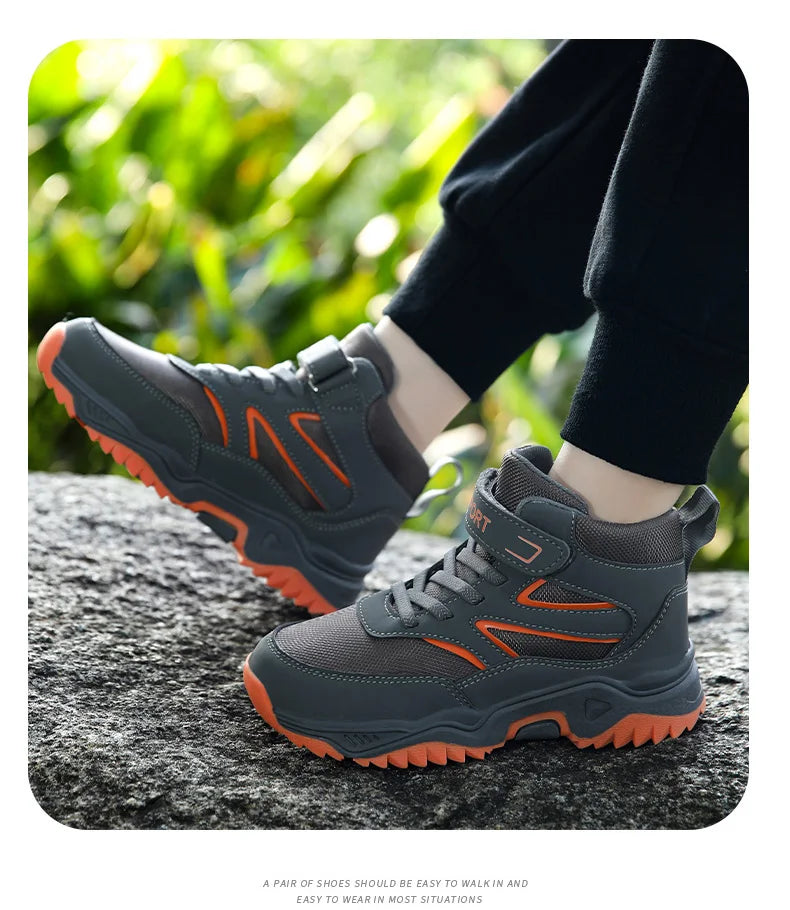 Boys’ Leather Sports Sneakers – Non-Slip, Breathable (Sizes 29–40)