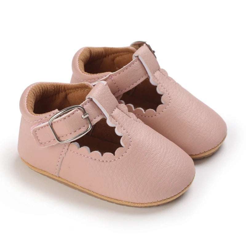Baby Stripe Leather Shoes – Multicolor Non-Slip First Walkers