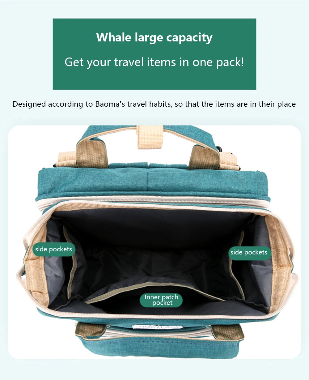 Lightweight Folding Mommy Backpack with Portable Baby Bed