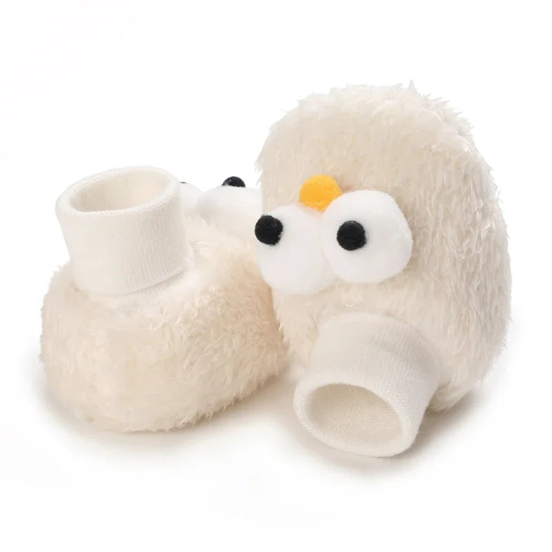 Baby Cartoon Elastic Plush Shoes (0–18M) – Soft Warm Socks Sneakers