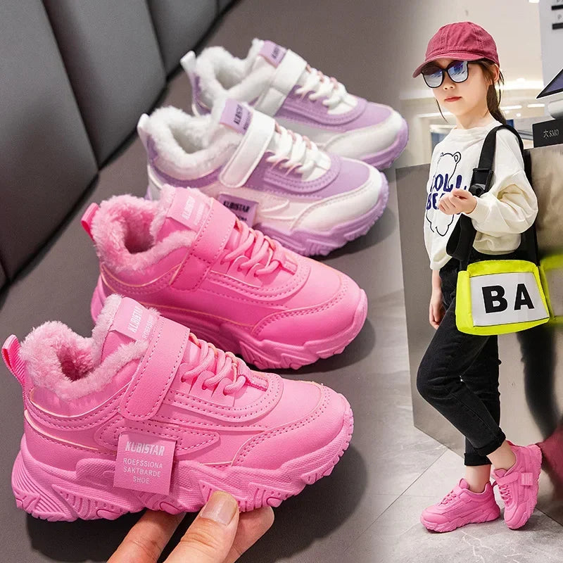 Spring New Kids Sneakers 2025 PU Girls Casual Mesh Solid Pink Light Boys White Hook & Loop Children Non-slip Sports Shoes
