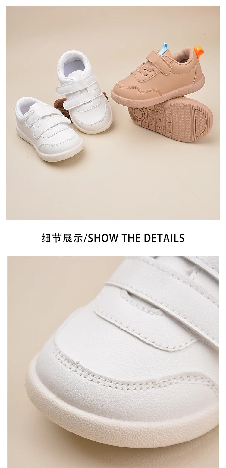 Unisex Toddlers’ White Sneakers – Lightweight Non-Slip First Walking Shoes
