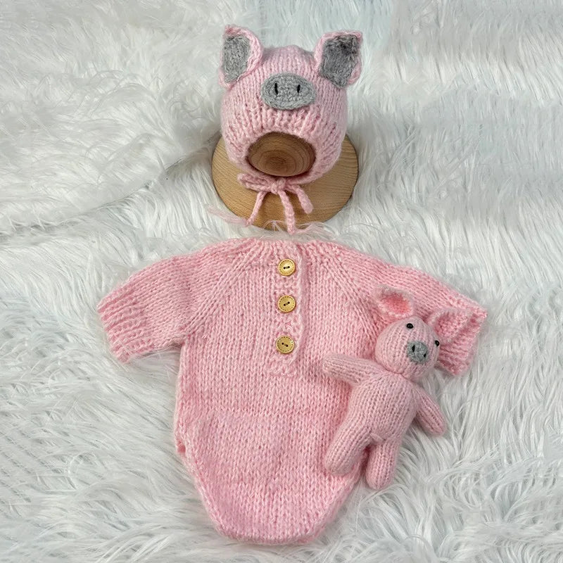 3pcs Baby Costumes Newborn Photography Outfits Adorable Pig Hat