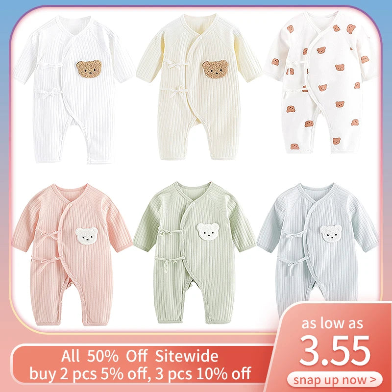 Baby Bear Cotton Romper – Long Sleeve (0–12M)
