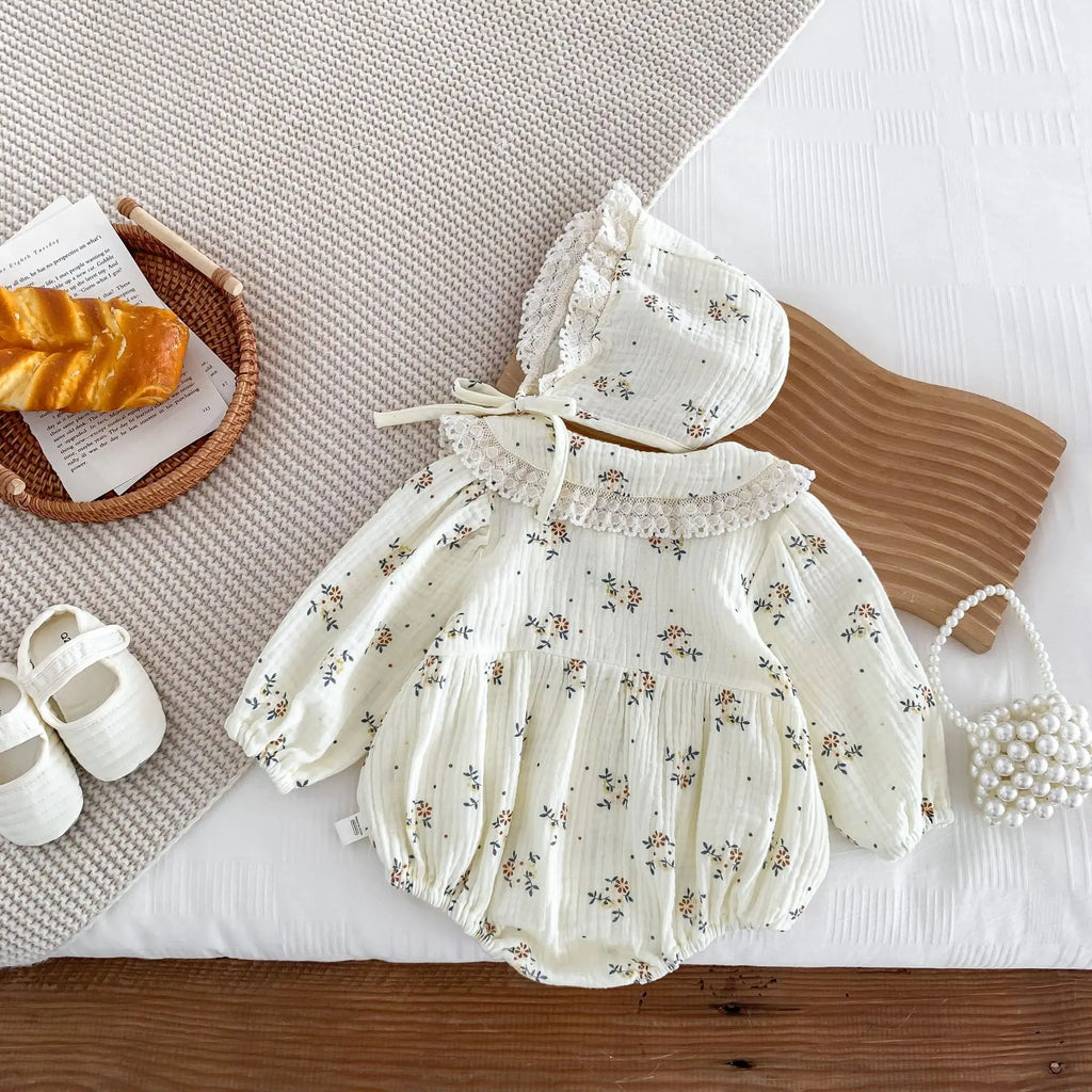 Newborn Baby Girl Romper & Hat, Spring 2PCS Outfit
