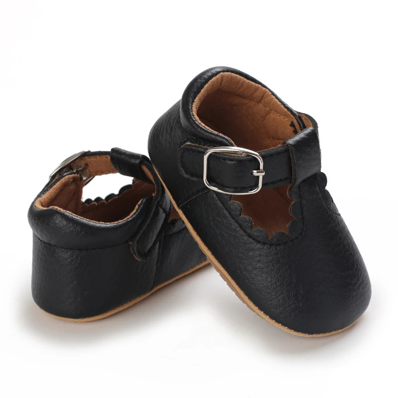Baby Stripe Leather Shoes – Multicolor Non-Slip First Walkers