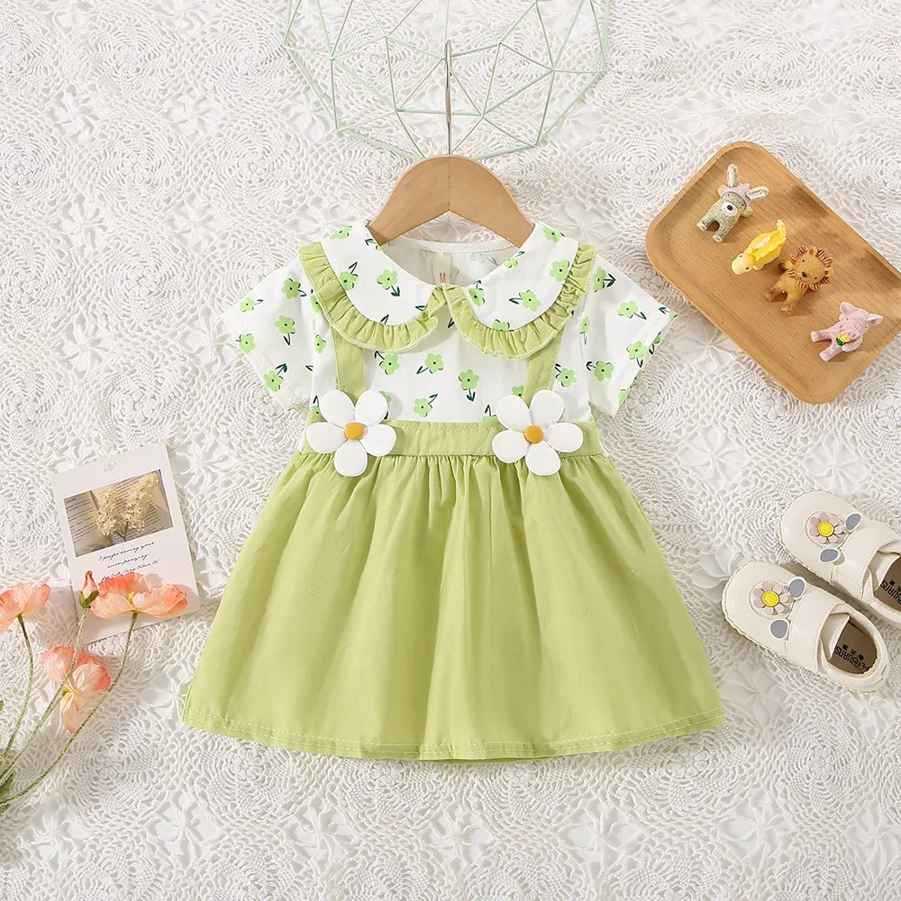 0-3 Years - Two-Piece Shoulder Strap Dress Girl Cute