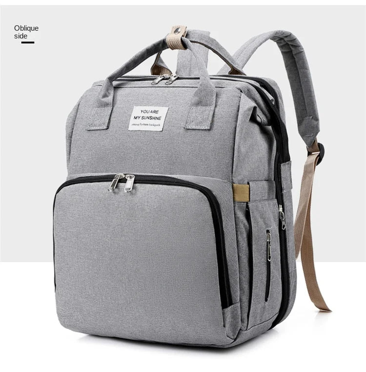 Mommy Diaper Bag – Baby Bed, Milk Bottle Storage & Changing Mat Backpack for Nursing Moms