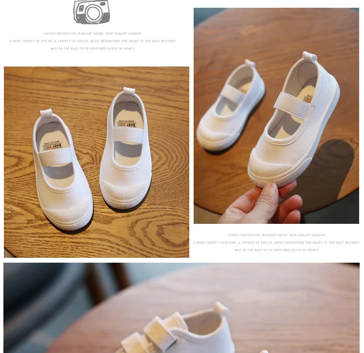 Kids’ White Canvas Sneakers – Soft, Non-Slip Casual Shoes