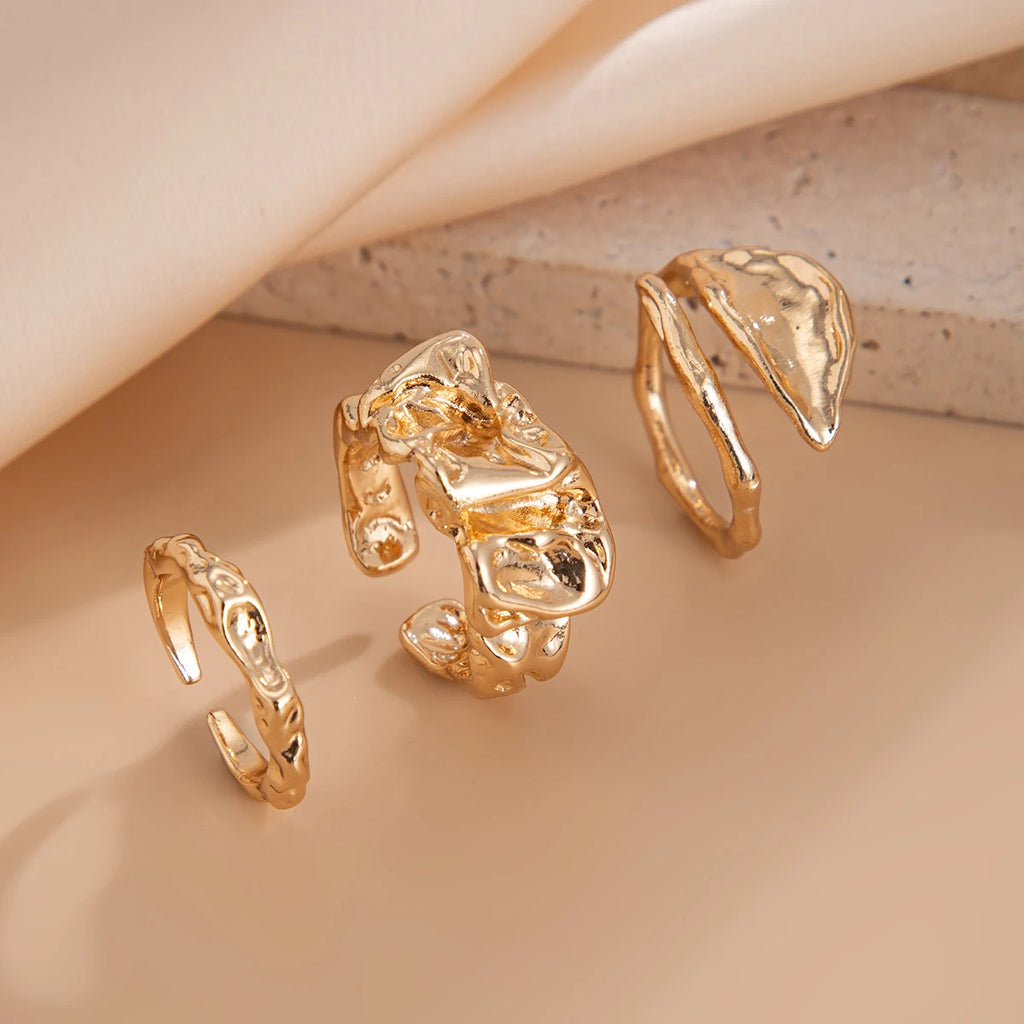 IngeSight.Z 3pcs/set Geometry Irregular Open Ring Set Women 2025 New Trendy Gold Color Adjustable Finger Rings Female Jewelry