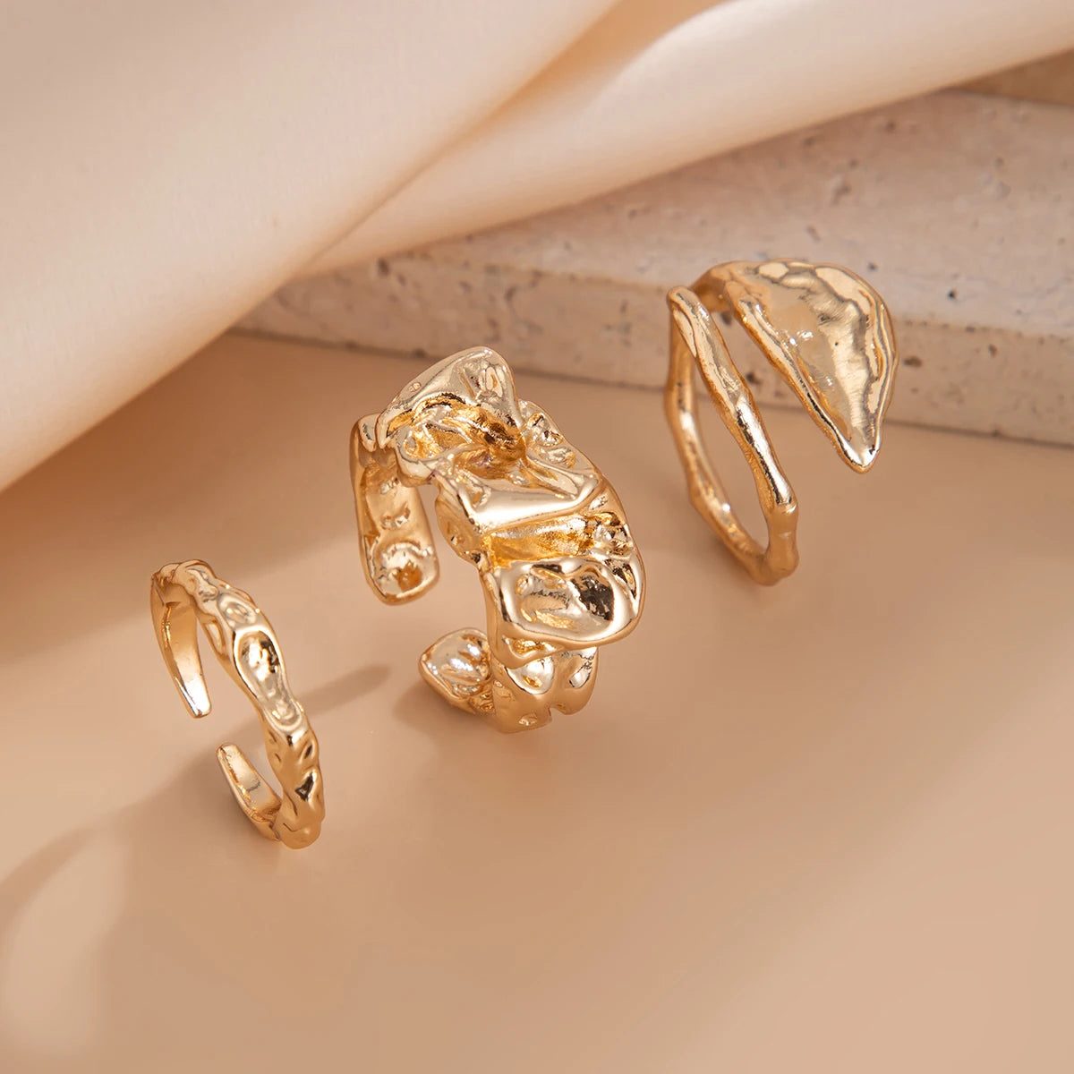 IngeSight.Z 3pcs/set Geometry Irregular Open Ring Set Women 2025 New Trendy Gold Color Adjustable Finger Rings Female Jewelry