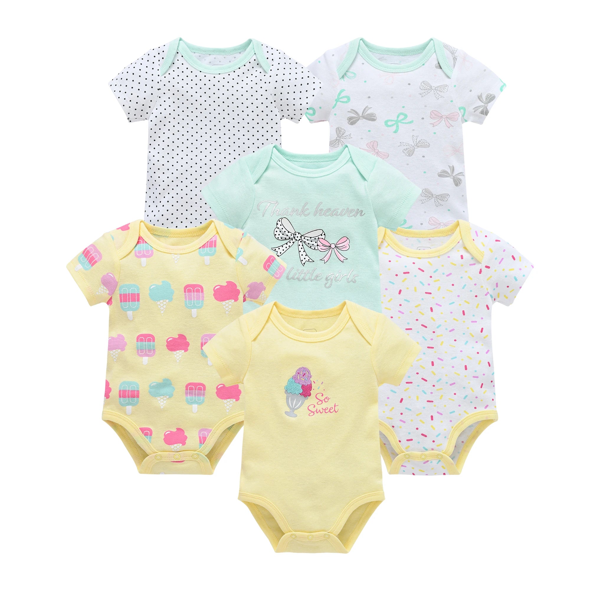 3/6PCS Baby Bodysuit Set, Cotton Short Sleeve 0–12M