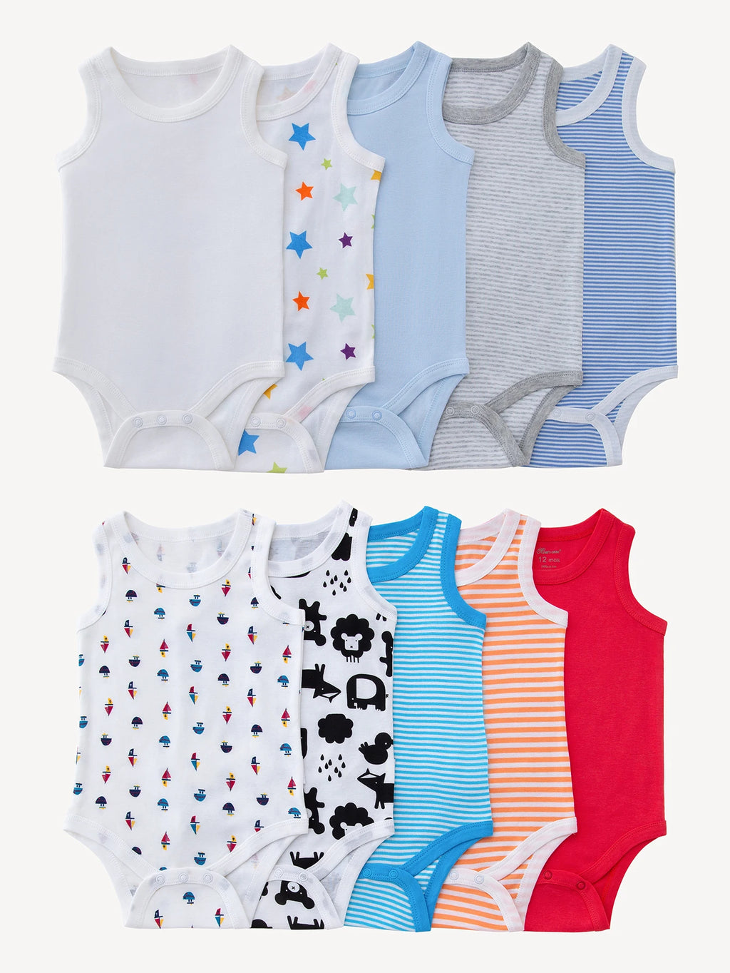 7PCS Infant Summer Outfit, Cotton Sleeveless Jumpsuits