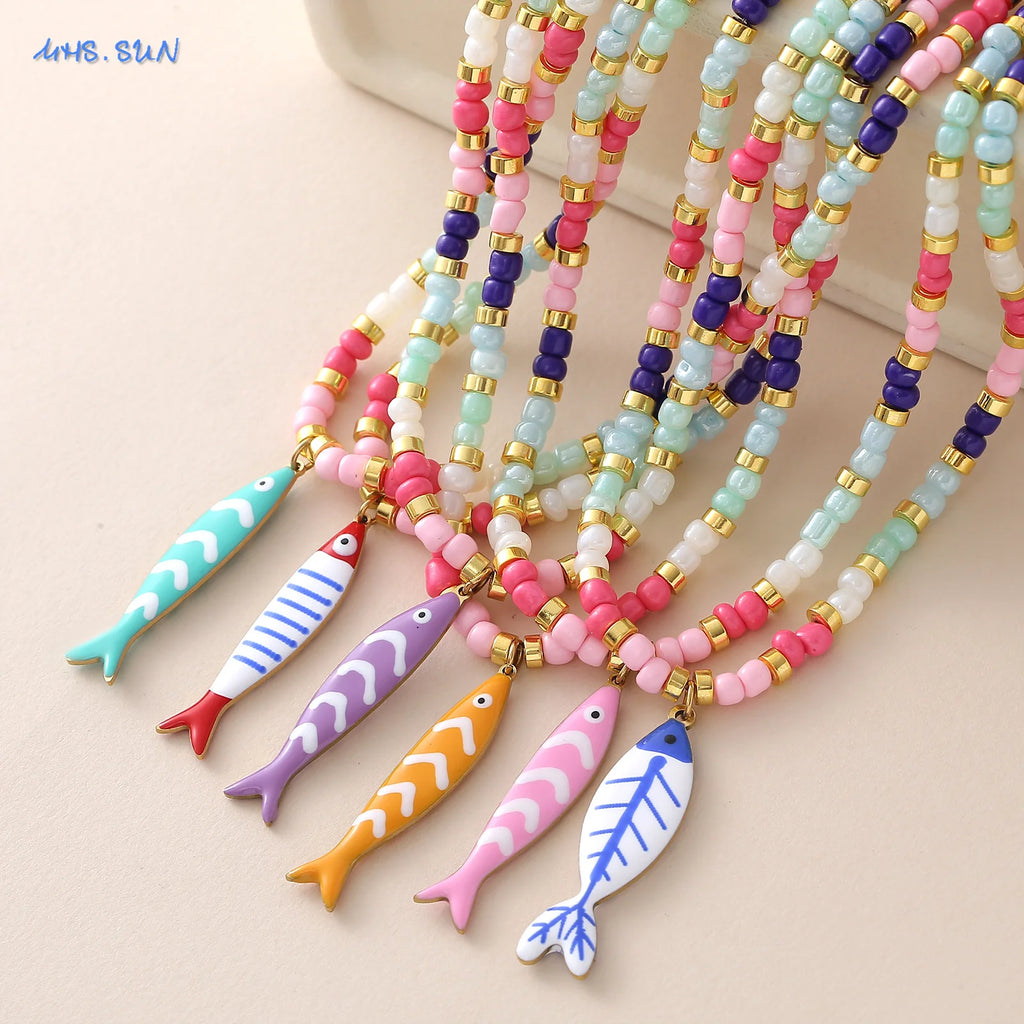 Enamel Fish Pendant Necklace