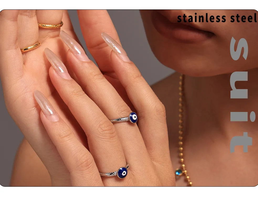 Simple Eye of eveil Stainless Steel Rings For Women Gold Plated Waterproof Finger Ring Charm Luxury Jewelry Gift Wholesale