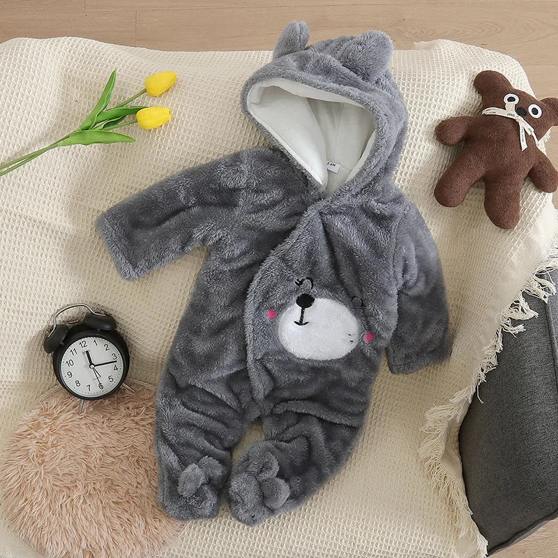 0–2 Years Baby Plush Jumpsuit, Cute Dog & Rabbit Print