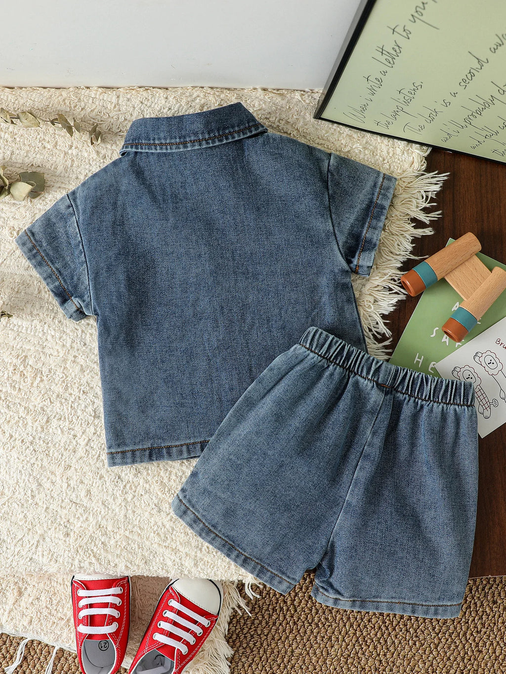Baby Solid Denim Short Sleeve Set r