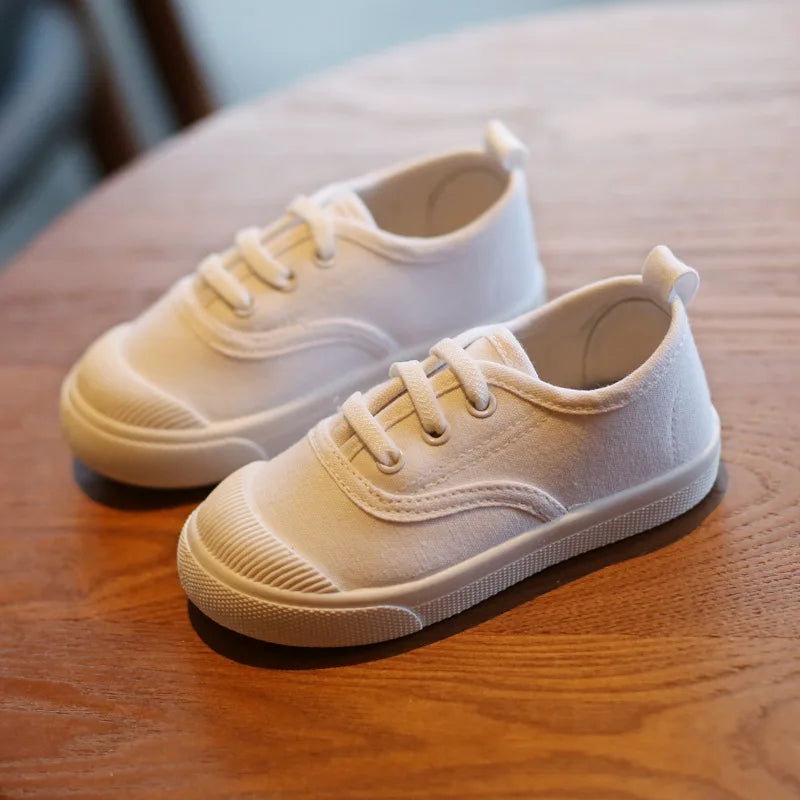 Kids’ White Canvas Sneakers – Soft, Non-Slip Casual Shoes