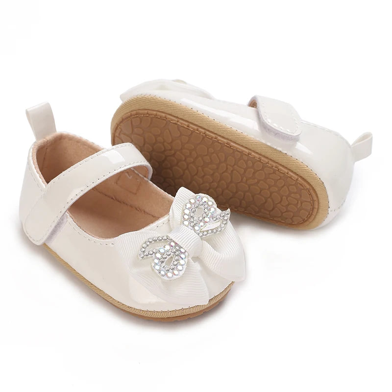 Baby Girls’ Bow Princess Shoes – Soft Leather Non-Slip Walking Sneakers