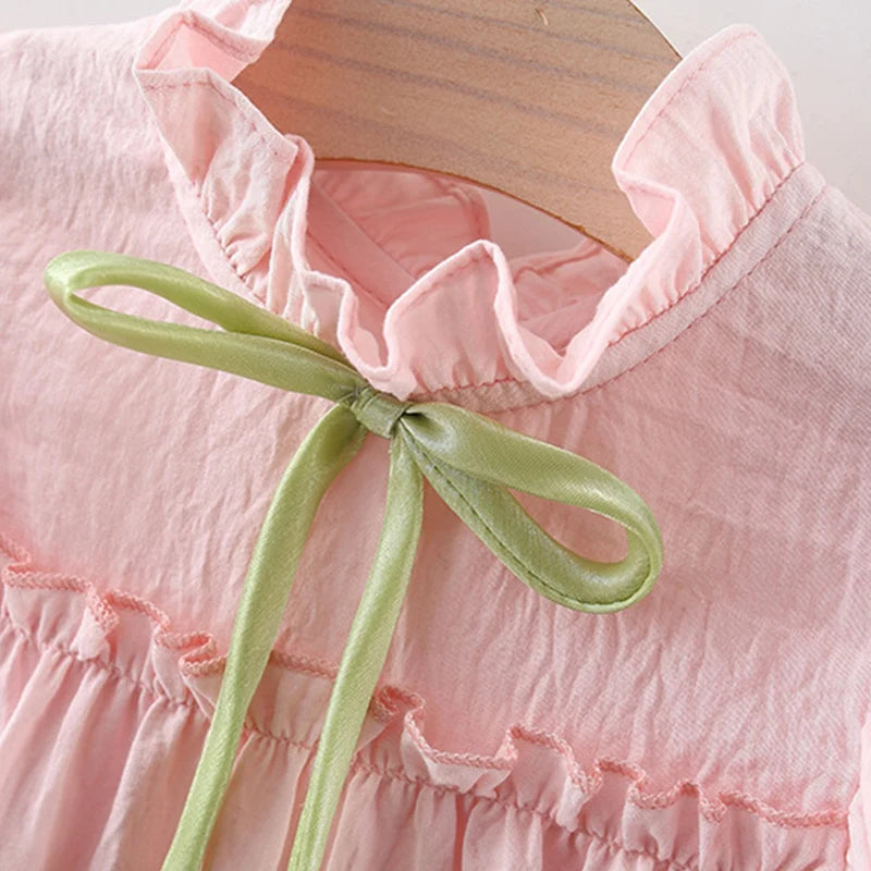 9M to4 Years Old Pink Ruffled Sleeve Baby Girl Dress