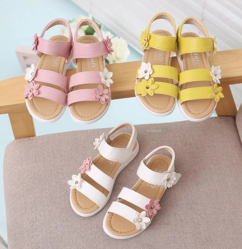 Girls’ Floral Gladiator Sandals – Soft Summer Beach Shoes