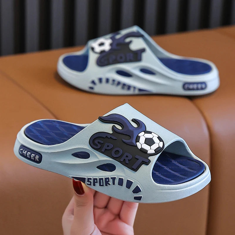 Kids Cartoon Football Sandals – Non‑Slip Summer Beach Shoes (Age 4–8)