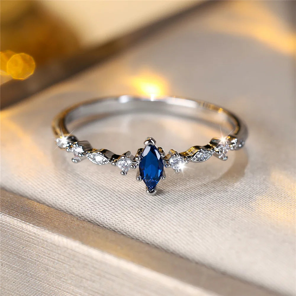 Charm Female Purple Blue Zircon Stone Ring Silver Color Luxury Girlfriend Gift Wedding Jewelry For Women