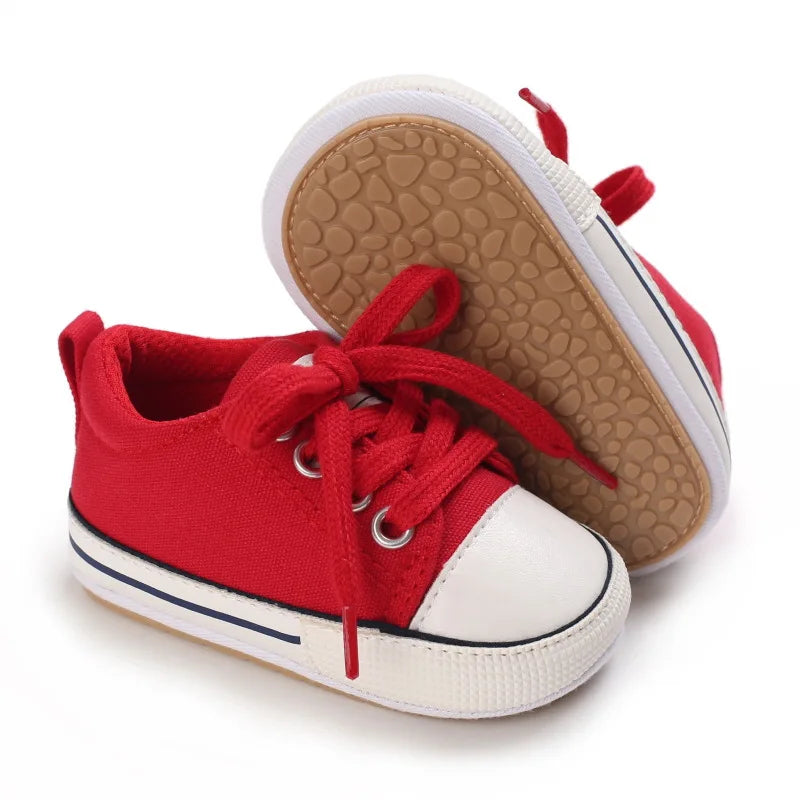 Baby Canvas Sneakers – Lace-Up Non-Slip Rubber Sole Shoes