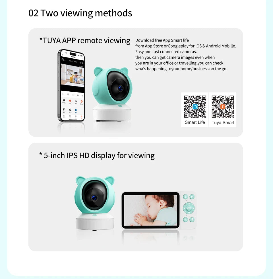 Tuya Baby Camera – 5" HD, Mobile App Control