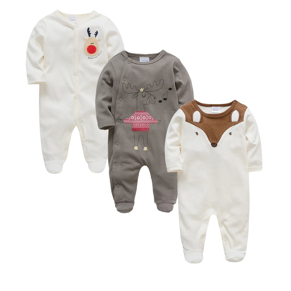 3PCS Baby Boy Romper Set, 100% Cotton, Long Sleeve 0–12M