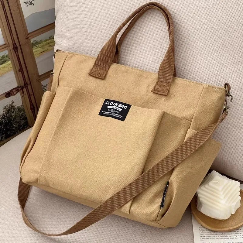 Canvas Ladies Commuter Bag – Horizontal Shoulder Tote for Students