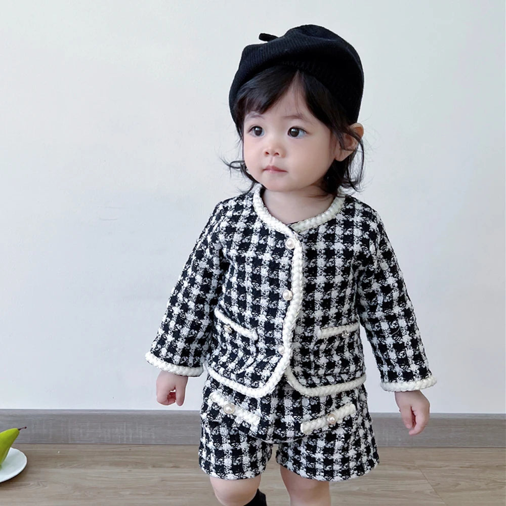 Cute Baby 2-Piece Set, Plaid Shirt & Shorts