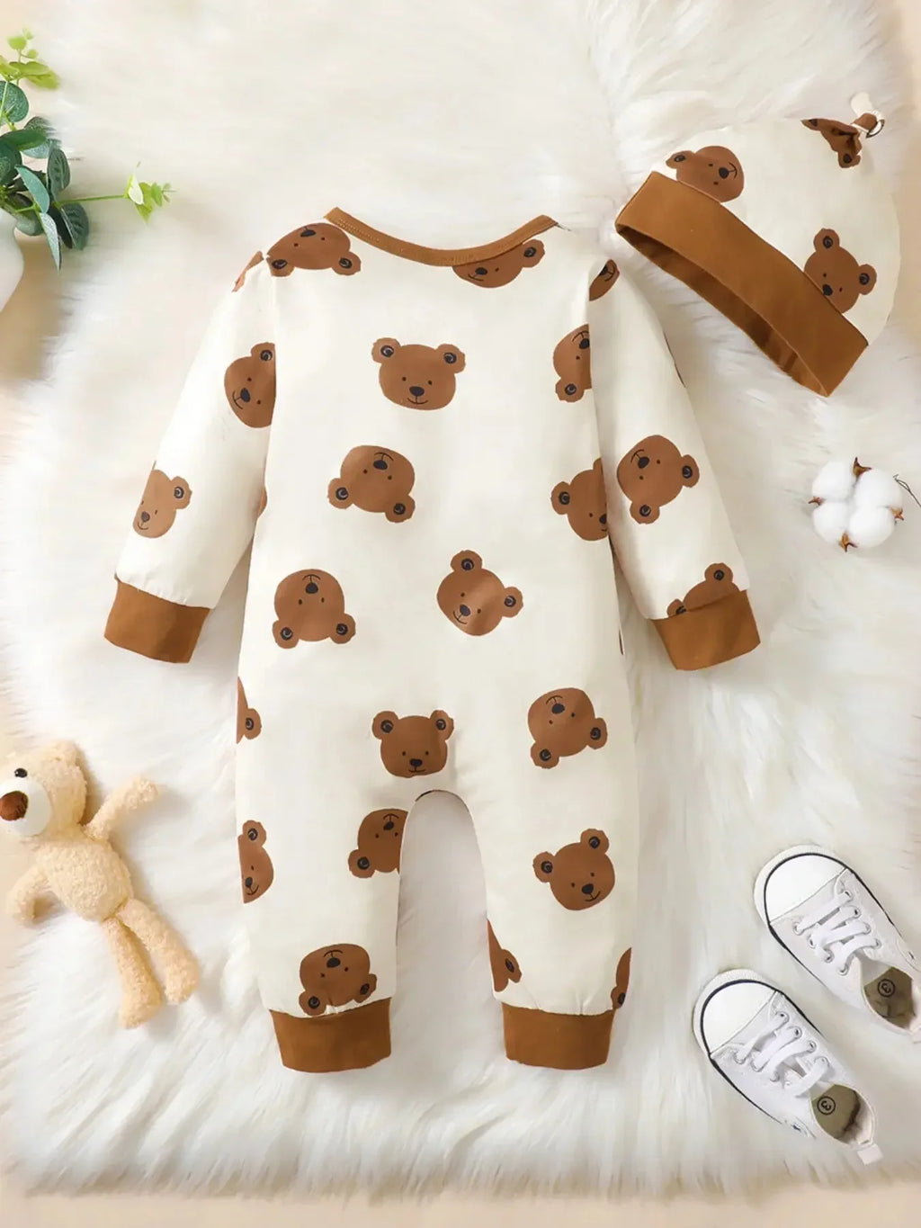 Baby Boys Bear Romper – Long Sleeve (0–12M)