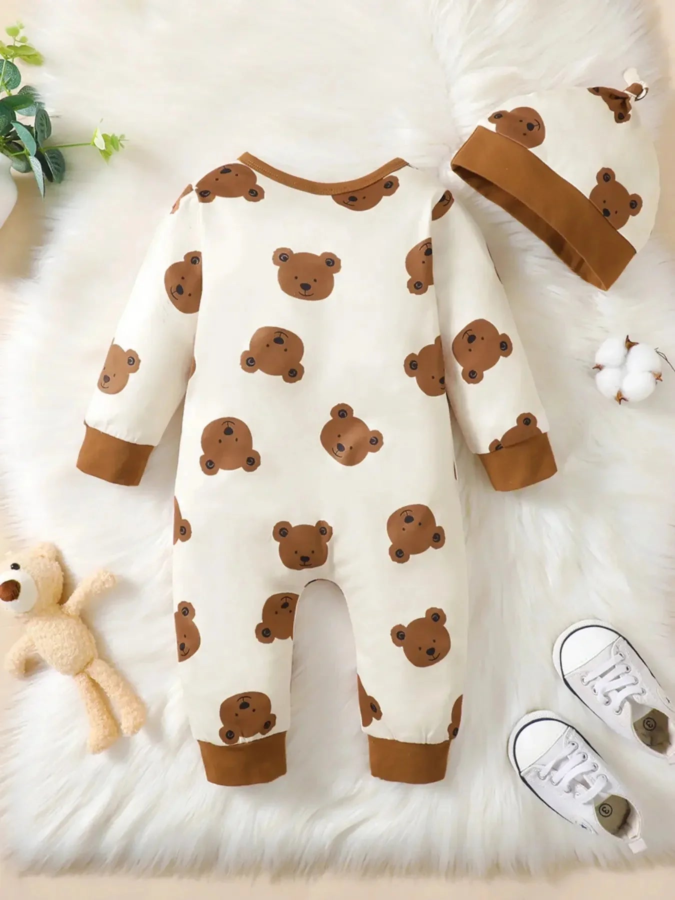 Baby Boys Bear Romper – Long Sleeve (0–12M)
