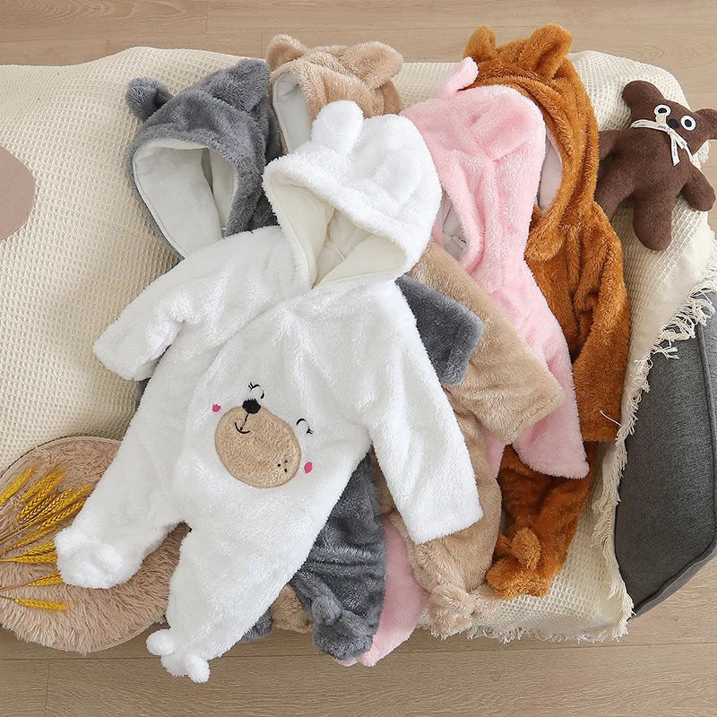 0–2 Years Baby Plush Jumpsuit, Cute Dog & Rabbit Print