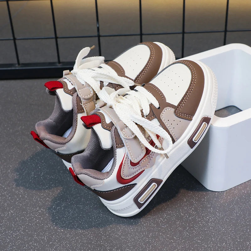 Kids Lightweight Sneakers – Breathable Hook-and-Loop Running & Basketball Shoes